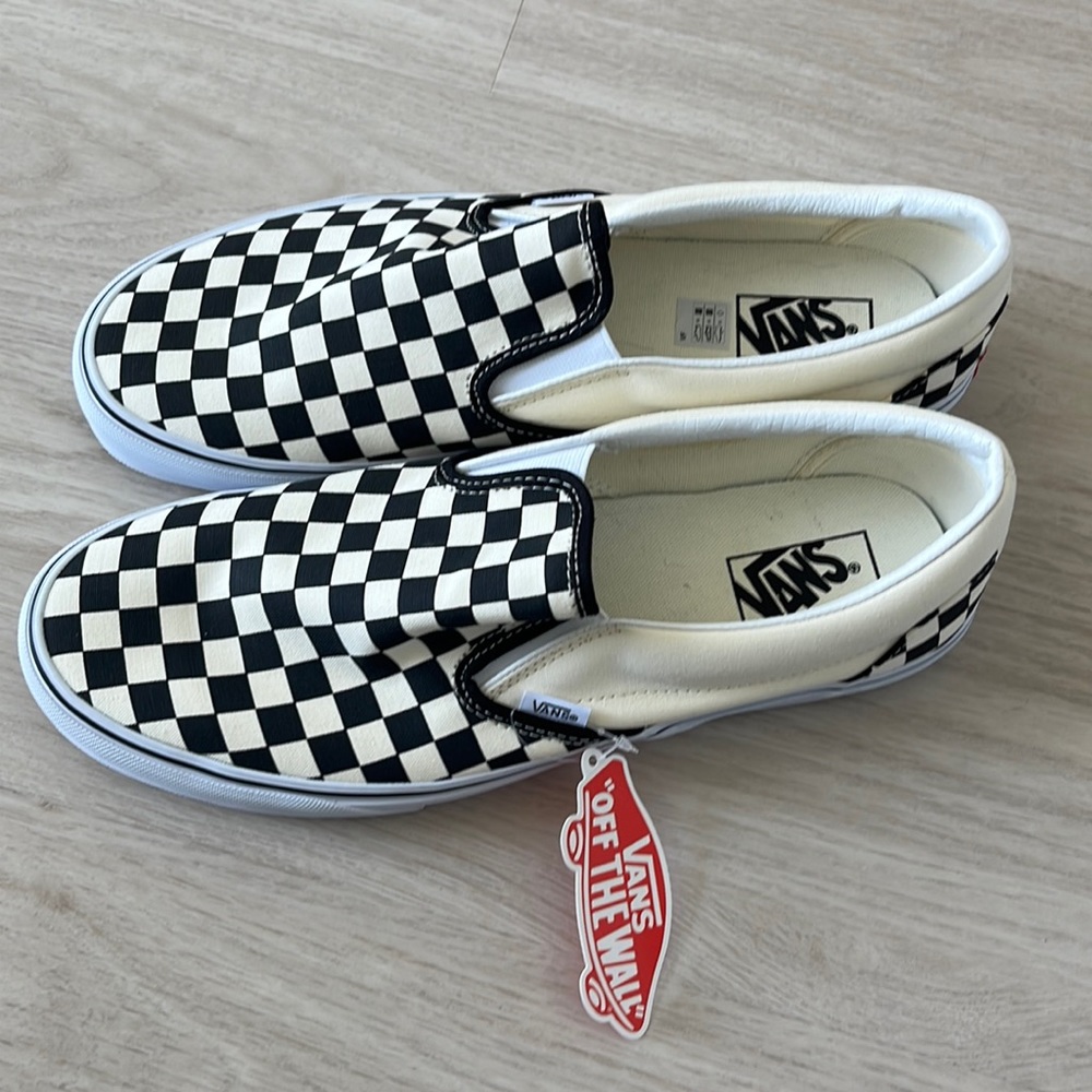 Vans Slip-On Checkerboard Shoe Sz 12 Black & Off White NEW